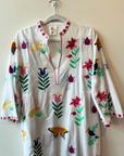 Nimo With Love, Blue Opal Kaftan - White with Mexican Embroidery