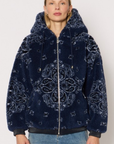 Bandana Faux Fur Coat- Navy