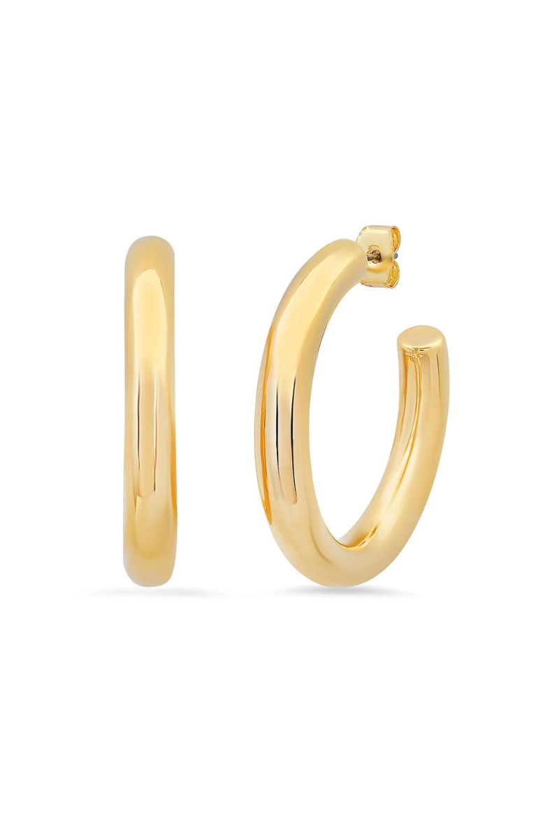 Gold tubular hoop earrings discount