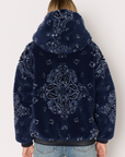 Bandana Faux Fur Coat- Navy