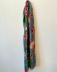 Silk Wool Twill floral Print Scarf - Blue