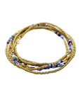 The Makery Collection, Long Blue & Gold Beaded Wrap Necklace & Bracelet