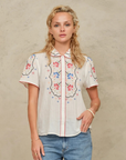 M.A.B.E, Ruby Embroidered Short Sleeve Top- Ecru/Multi