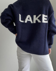 Varsity Cardigan - Lake Navy/White