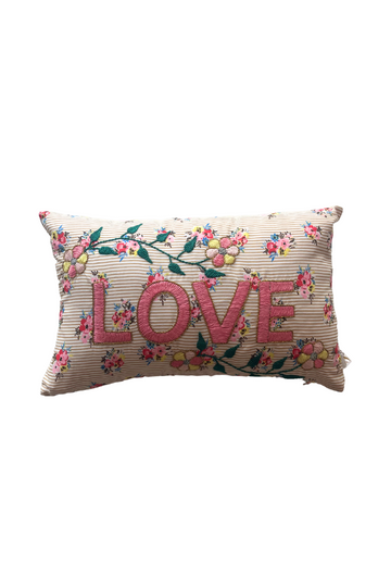CSAO, Mini Embroidered Pillow LOVE- Natural/Pink
