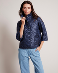 Adroit, Tenley Quilted Jacquard 3/4 Sleeve Jacket - Navy