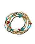 The Makery Collection, Beaded Wrap Bracelet/Necklace- Turquoise, Tan & Red