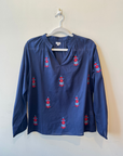 Delfina, Anju Cotton Blouse- Blue/ Azure Red Flowers