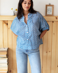 Emerson Fry, Mandarin Collar Top - Harlow Flowers Blue
