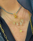 The Makery, Sparkling Blue Short Necklace w/Gold Starfish Pendant