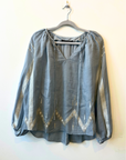 Greek Archaic Kori, Long Sleeve Blouse with String Tie - Light Grey/Champagne