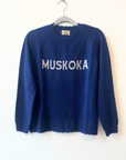 MUSKOKA - Frayed Edge Crewneck Sweater-Blue/White