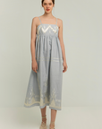 Greek Archaic Kori, Spaghetti Strap Dress - Light Grey/Champagne