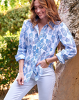 Finley, Andie Boyfriend Shirt, Palmetto Print-Blue