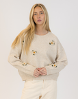 Lyla & Luxe, Holly Flower Crewneck Pullover - Oatmeal