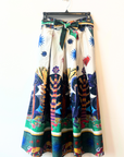 Zenara, Printed Belted Cotton Skirt-Multicolor