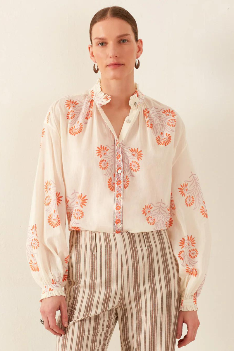 Alix Of Bohemia, Poet Papaya Aster Blouse – Snapdragon Designs