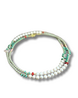 The Makery, Pearl and Beaded Gemstring Necklace-Aqua & Dusty Pink