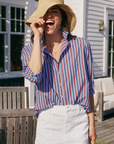 Frank & Eileen, Eileen Relaxed Button Up Shirt - Blue with Navy and Red Stripe