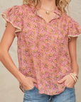 M.A.B.E, Ceci Print Short Sleeve Top- Pink