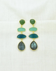 Geometric Long Earring - Labradorite, Blue Jade & Aventurine