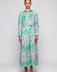 Mirto, Shirt dress with Brushstroke Print- Green