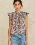 M.A.B.E, Cass Print Frill Top- Indigo/Rust