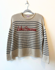 Rollneck Lake Rosseau Cotton Sweater-Cream/Navy Stripes