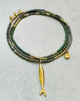 The Makery Collection, Loopstring Necklace - Teal Green, Grey and Gold with a Fish Charm