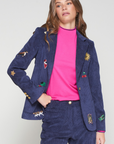 Vilagallo, Navy Cord Blazer w/ Embroidery