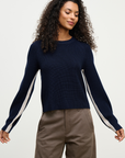 Velvet, Savannah Engineered Stiches Sweater - Navy/Light Grey