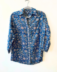 Palme, Block Print Button Down Shirt - Blue and Red Floral Pattern