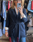 Fringe Belted Cardigan - Ink Blue
