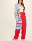 Les Tricots D'O, Ellis Mohair Long Cardigan-Pale Blue w/Stripes