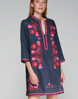 Vilagallo, Diletta Kaftan Embroidered Dress- Navy/ Floral
