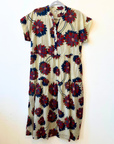 Palme, Lined Button Down Dress - Ecru with Vibrant Flowers