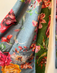 Silk Wool Twill floral Print Scarf - Blue