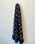 Wool Silk Diamond Embroidered Scarf- Blue