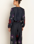 Greek Archaic Kori, Peacocks Linen Trousers- Navy/Purple