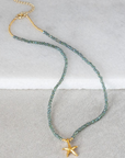 The Makery, Sparkling Blue Short Necklace w/Gold Starfish Pendant