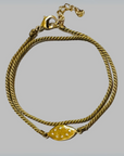 The Makery, Sparkling Gold Leaf Braclet On Tan Cord