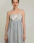 Greek Archaic Kori, Spaghetti Strap Dress - Light Grey/Champagne