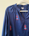 Delfina, Anju Cotton Blouse- Blue/ Azure Red Flowers