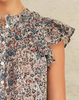 M.A.B.E, Cass Print Frill Top- Indigo/Rust