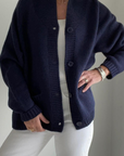 Varsity Cardigan - Lake Navy/White