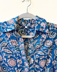 Palme, Block Print Button Down Shirt - Blue and Red Floral Pattern
