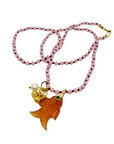 The Makery Collection, Knotted Pink Necklace- Carved Orange Carnelian Fish Pendant & Friends