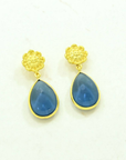 Sunflower Earring Gold Silver 925 - Blue Iolite