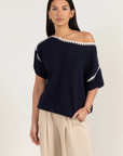 Charli, Billie Knit Top- Deep Blue