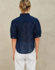M.A.B.E, Frani Embroidered Short Sleeve Top- Indigo